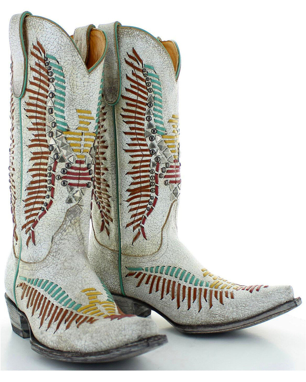 Image #2 - Old Gringo Women's Harper Hand Woven Western Boots - Snip Toe, White, hi-res
