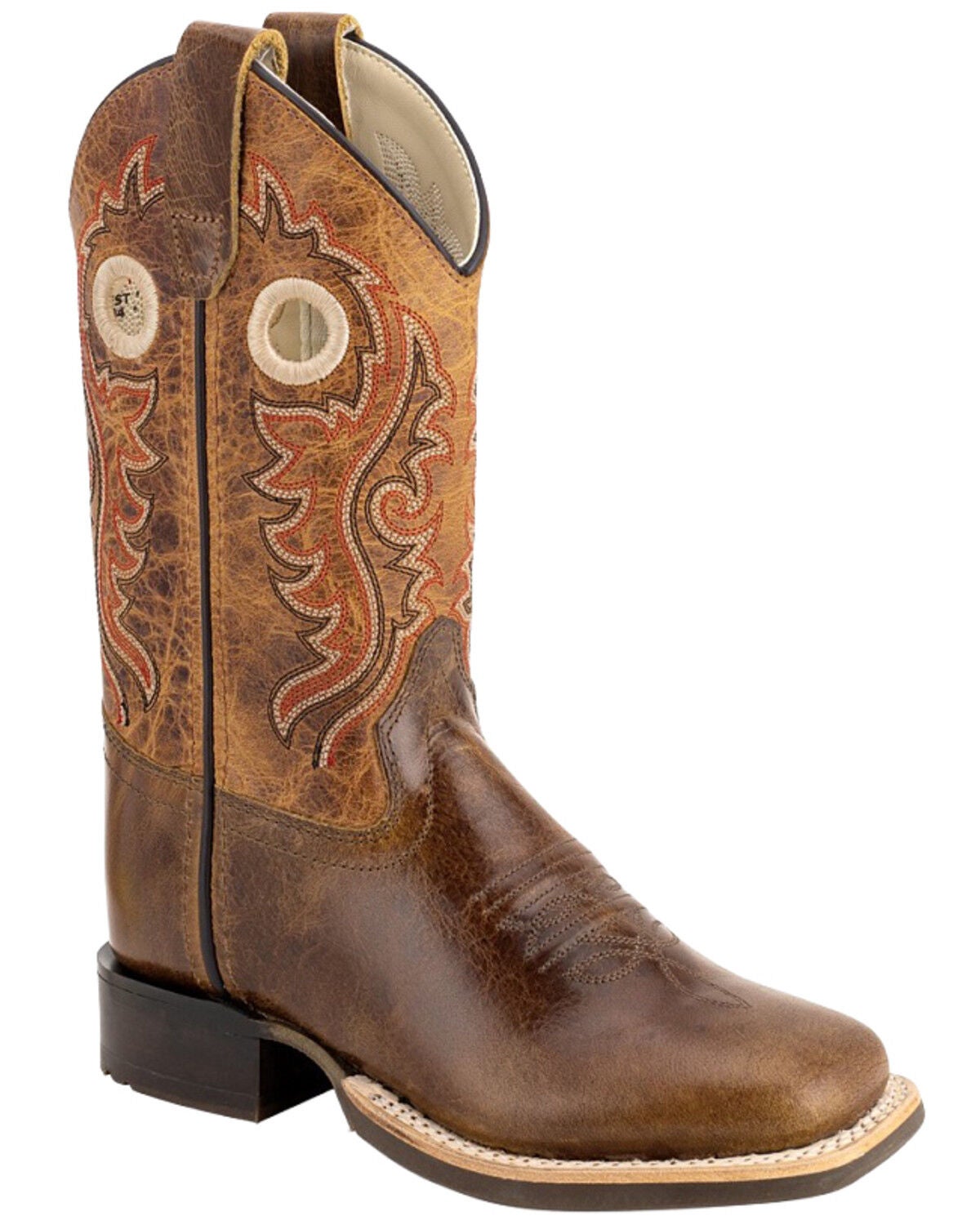 Old West Little Boys' Western Boots - Broad Square Toe, Brown, hi-res