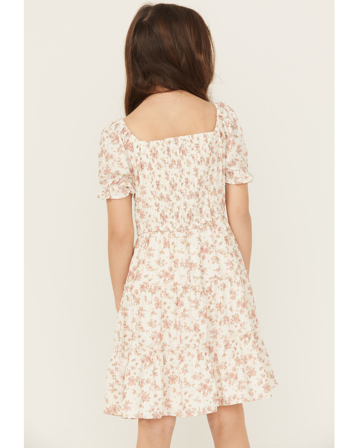 Image #4 - Trixxi Girls' Floral Print Puff Sleeve Mini Dress, Ivory, hi-res