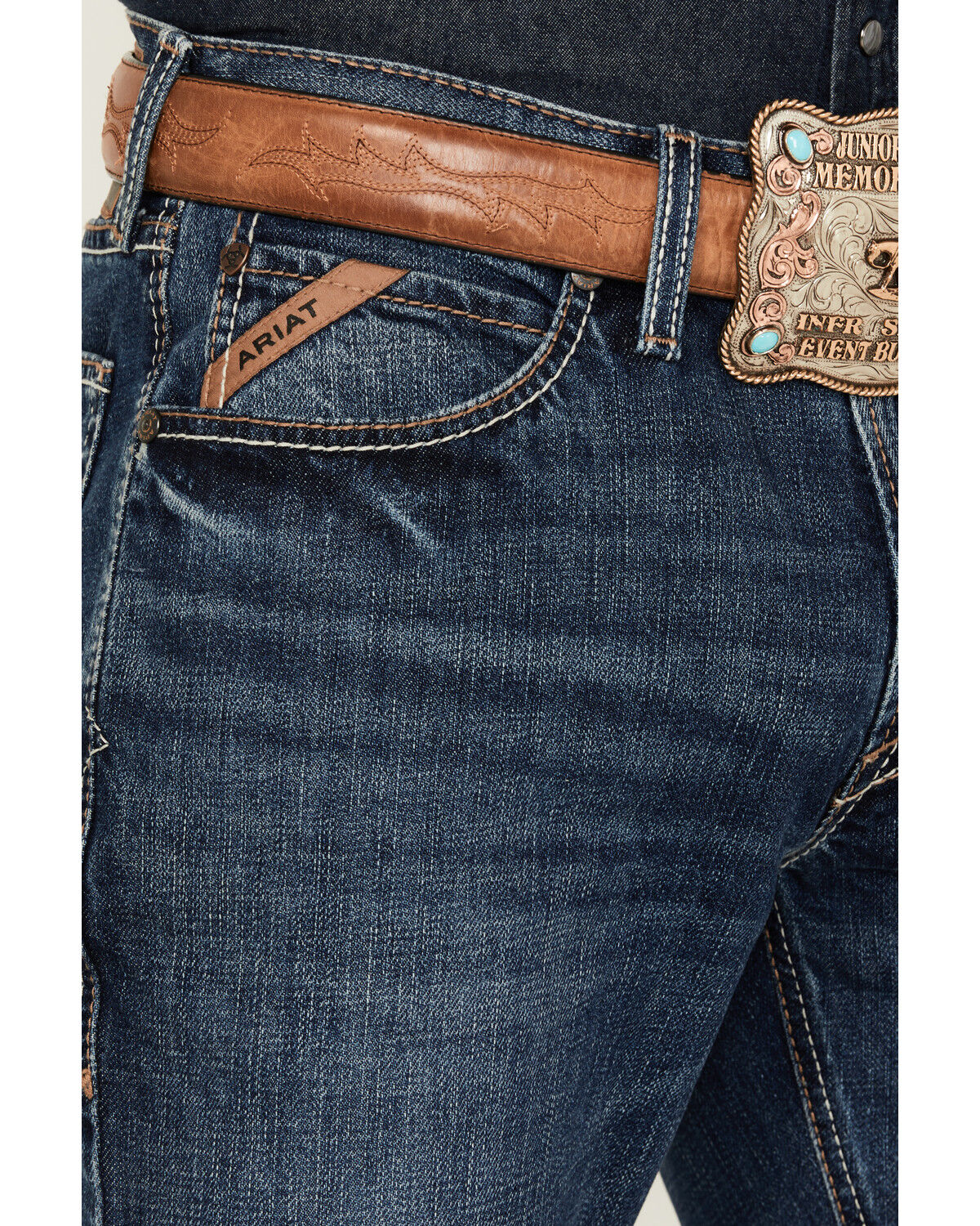 Image #2 - Ariat Men's Boot Barn Exclusive M4 Newton Phillip Medium Wash Relaxed Straight Stretch Denim Jeans, Medium Wash, hi-res