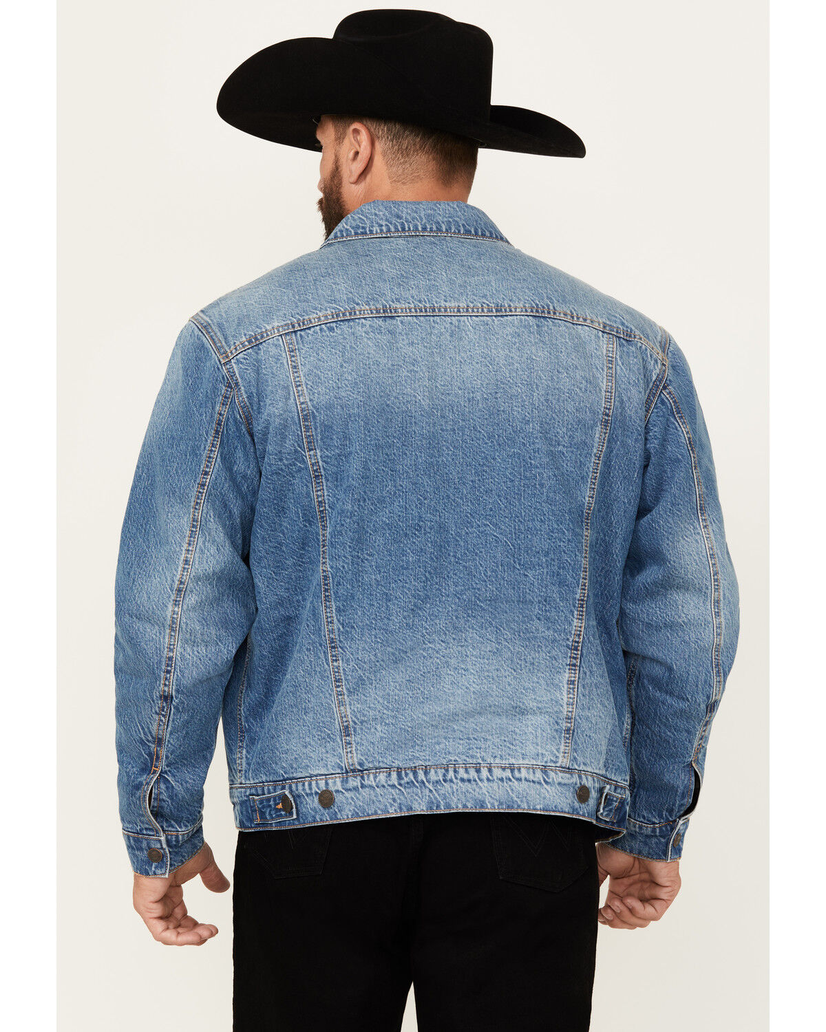 Image #4 - Wrangler Retro Men's Sherpa Lined Light Wash Denim Jacket, Light Wash, hi-res
