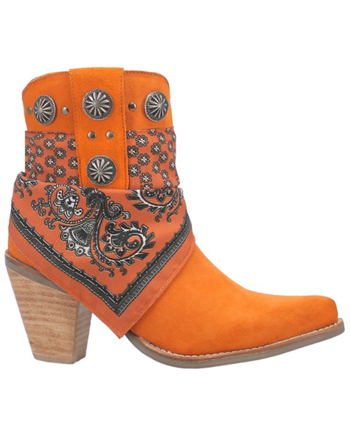 Image #2 - Dingo Women's Suede Bandida Western Booties - Round Toe, Orange, hi-res