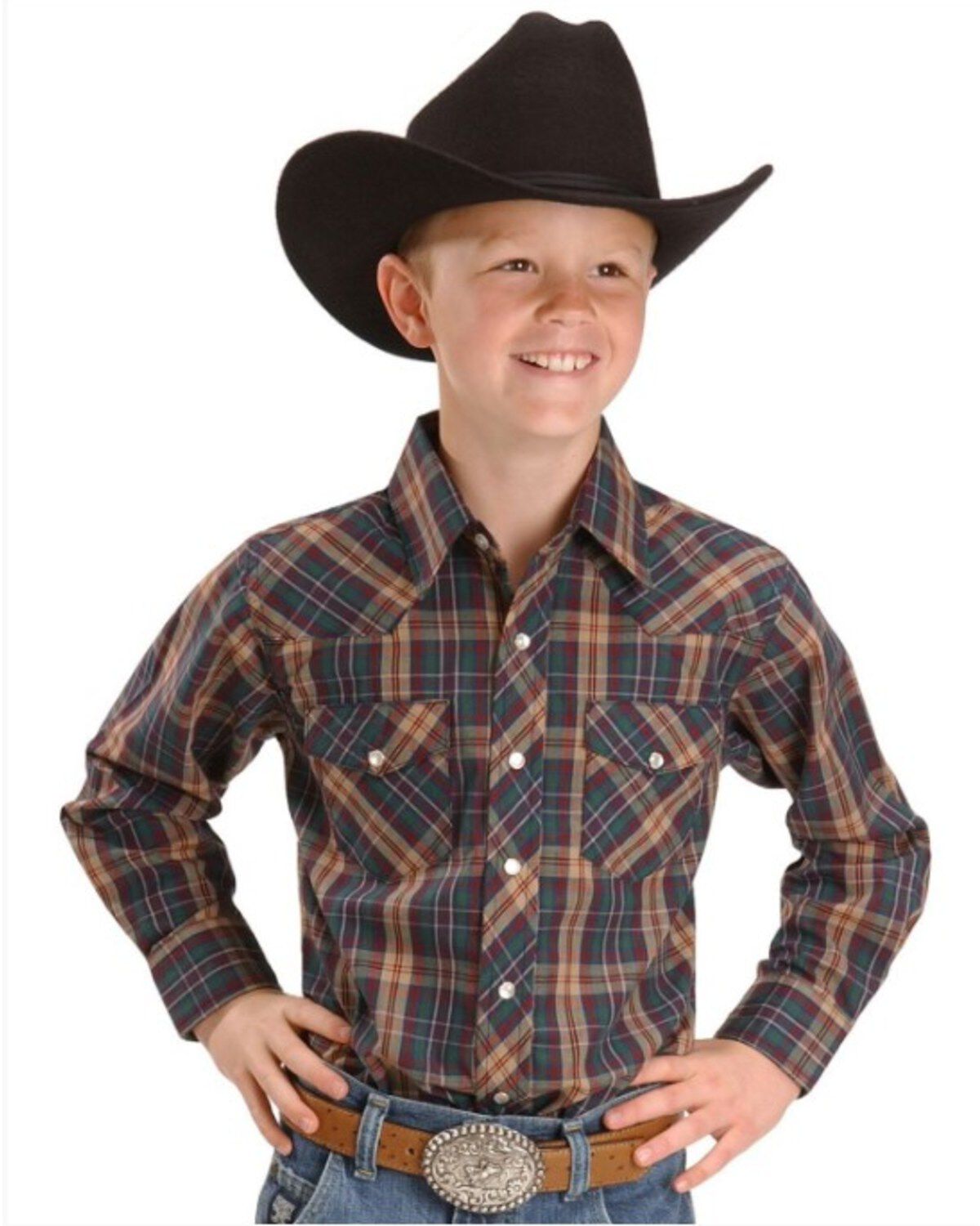Image #3 - Wrangler Boy's Assorted Western Plaid Shirt, Plaid, hi-res