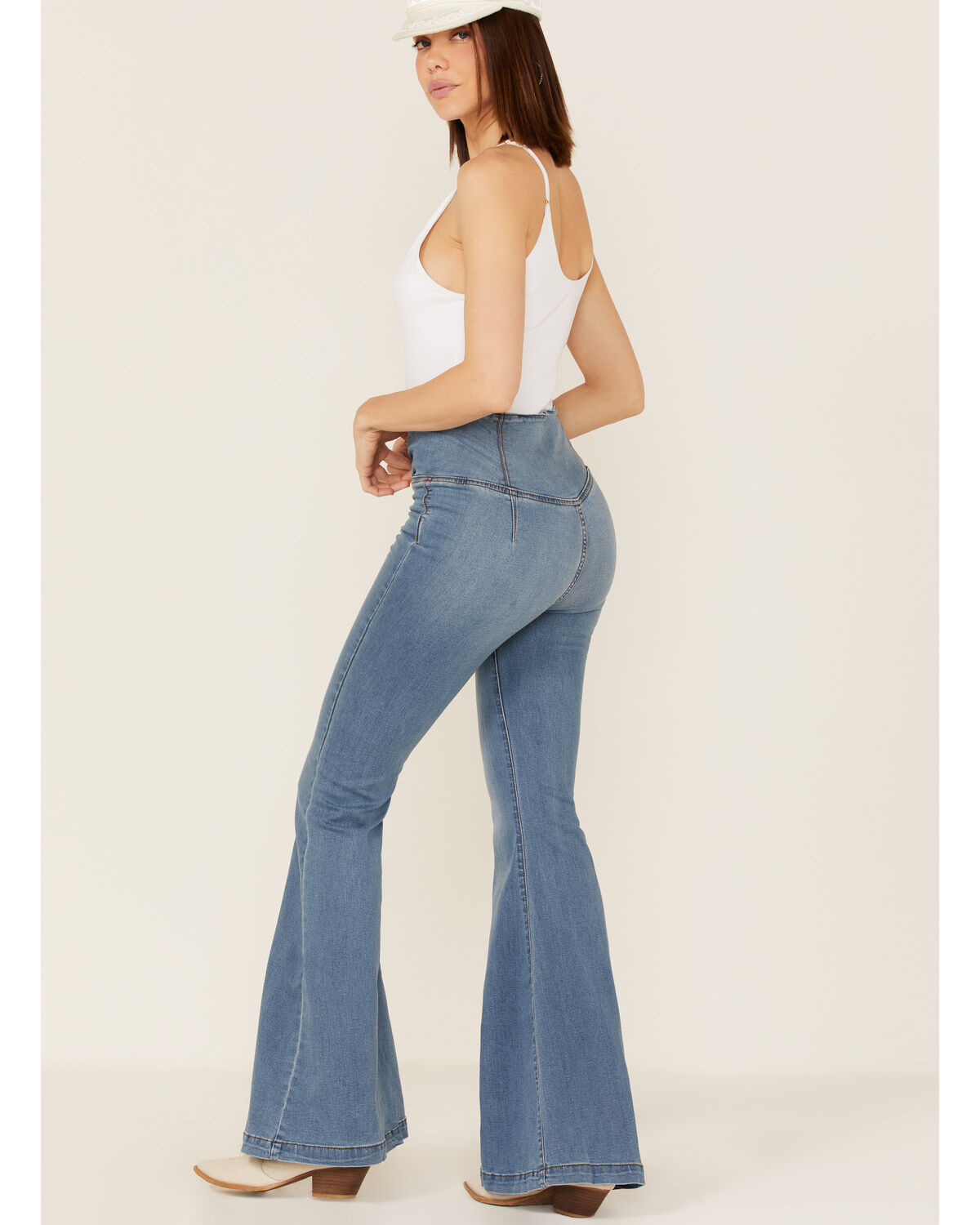 Image #3 - Free People Women's Venice Beach Medium Wash Flare Jeans, Blue, hi-res
