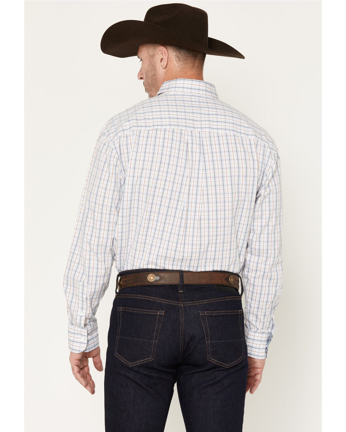 Image #4 - George Strait by Wrangler Men's Plaid Print Long Sleeve Button-Down Stretch Western Shirt - Big, White, hi-res