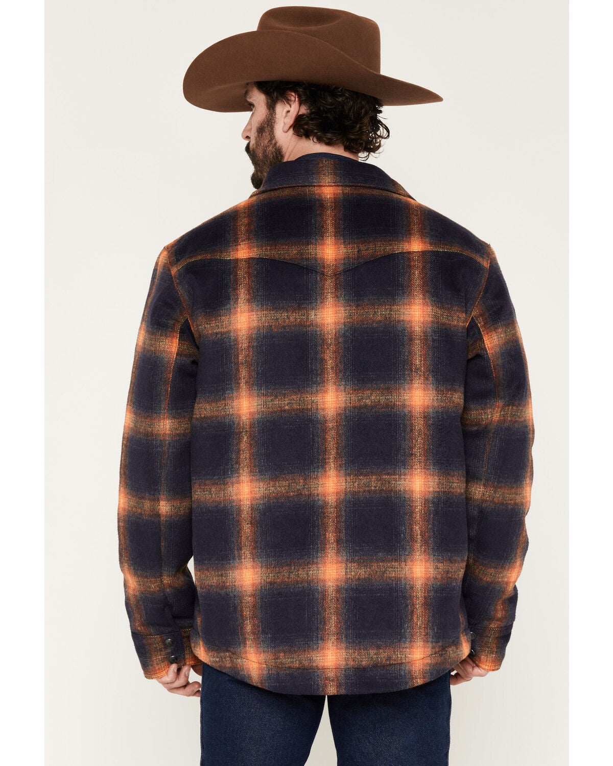 Image #4 - Wrangler Men's Plaid Print Quilt Lined Snap Shirt Jacket, Navy, hi-res