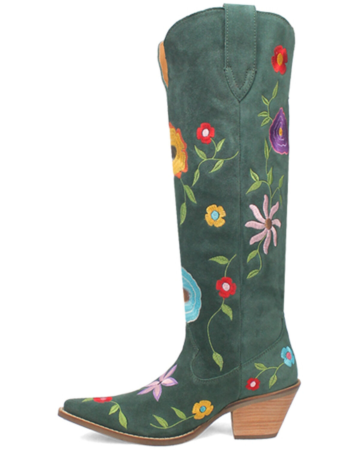 Image #3 - Dingo Women's Flower Power Suede Tall Western Boots - Snip Toe, Green, hi-res