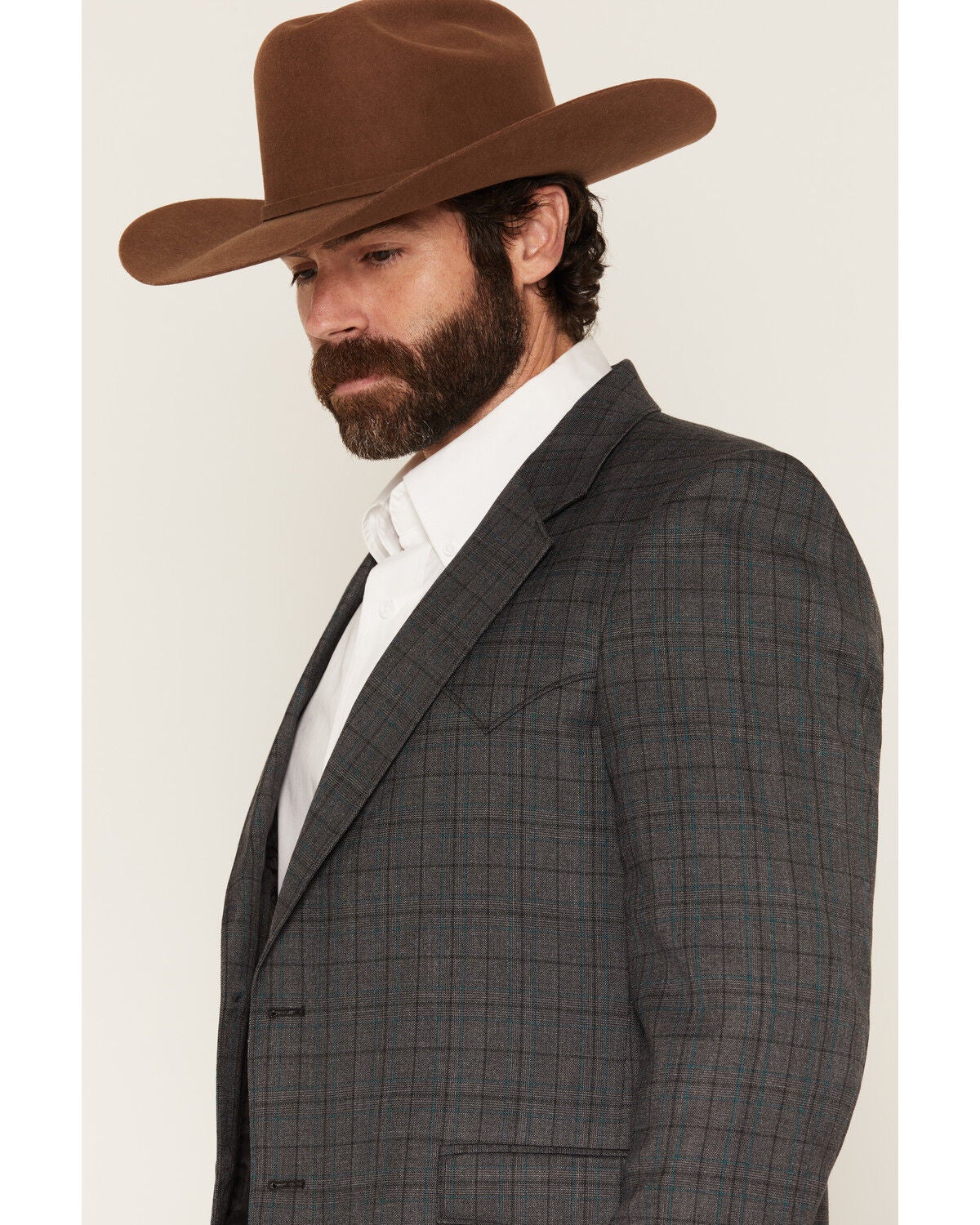 Image #2 - Circle S Men's Lubbock Plaid Print Button-Down Sportcoat, Charcoal, hi-res