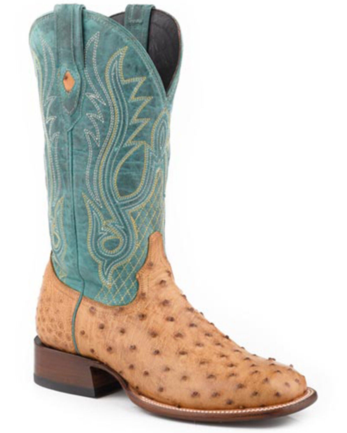Stetson Men's Ozzy Exotic Ostrich Western Boots - Broad Square Toe, Tan, hi-res