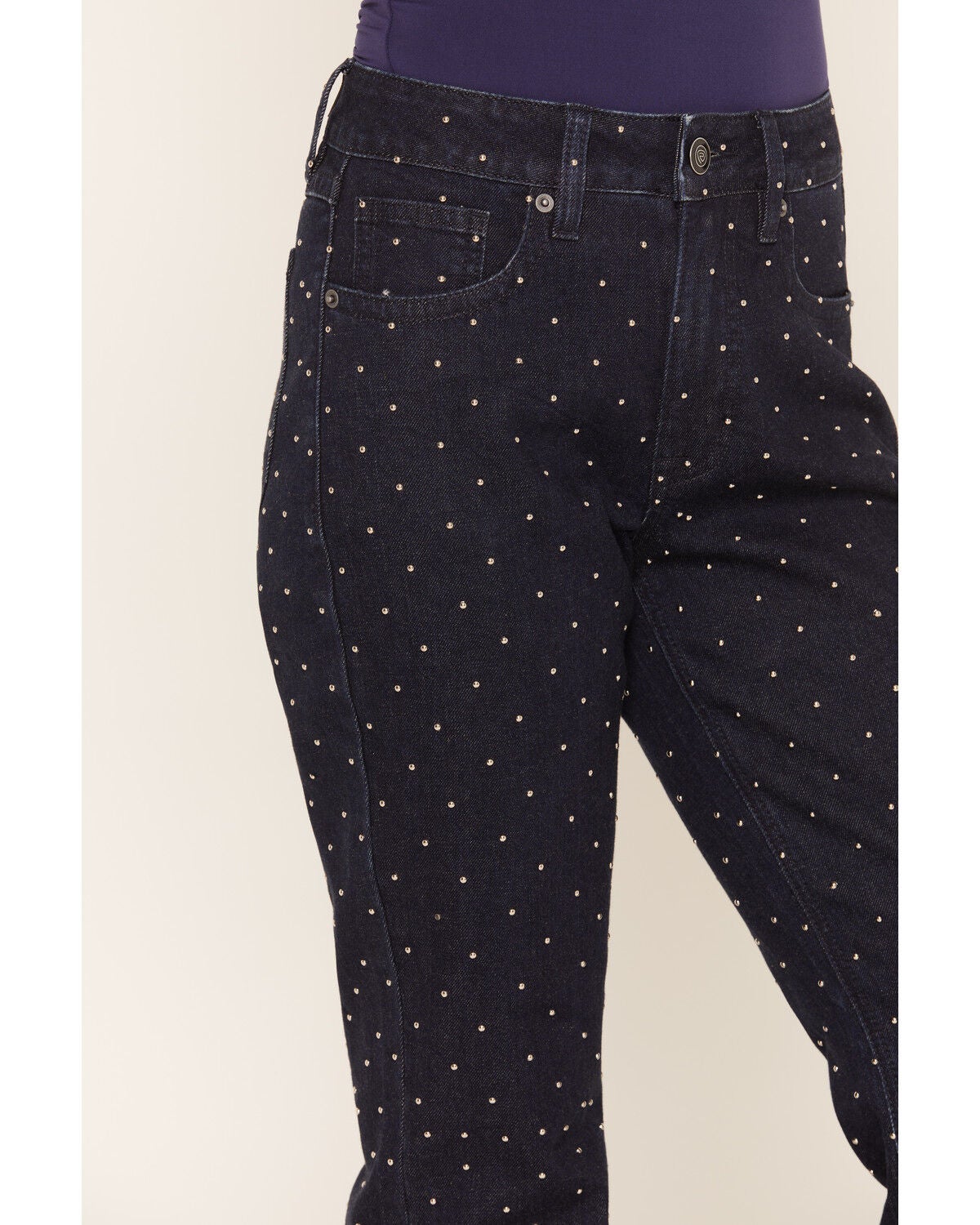 Image #2 - Rock & Roll Denim Women's Dark Wash High Rise Micro Studded Straight Stretch Denim Jeans, Dark Wash, hi-res