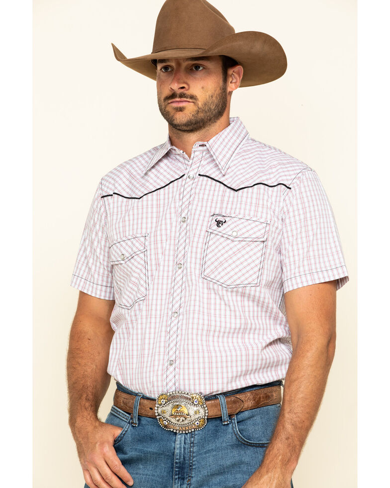 Cowboy Hardware Men's White Rake Plaid Short Sleeve Western Shirt ...
