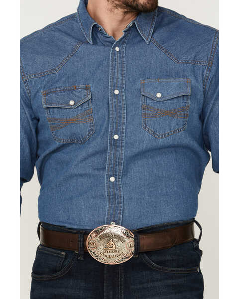 Blue Ranchwear Men's Long Sleeve Snap Heavy Western Denim Shirt, Light Blue, hi-res