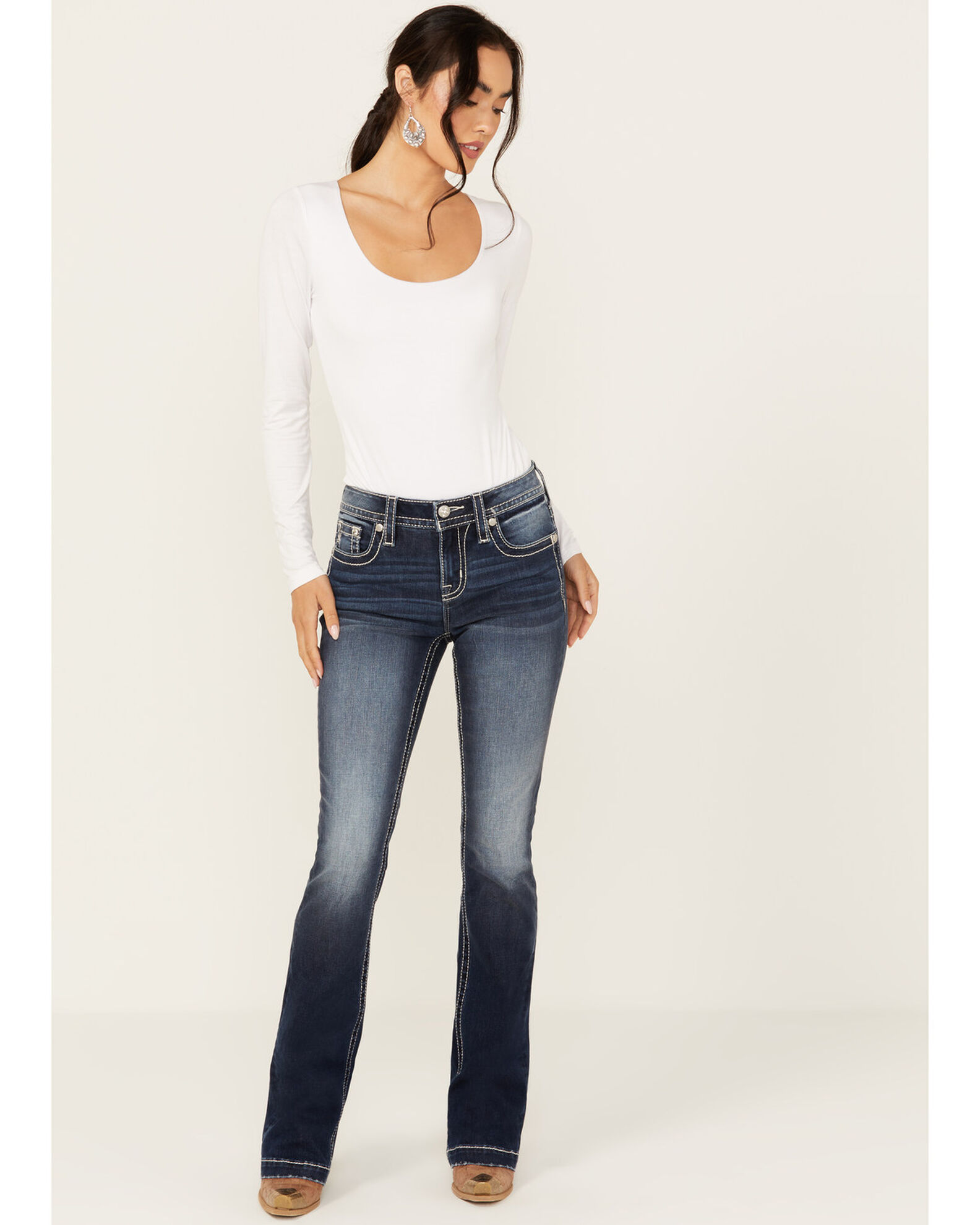 Miss Me Women s Dark Wash Mid Rise Bootcut Stretch Denim Jeans Boot Barn