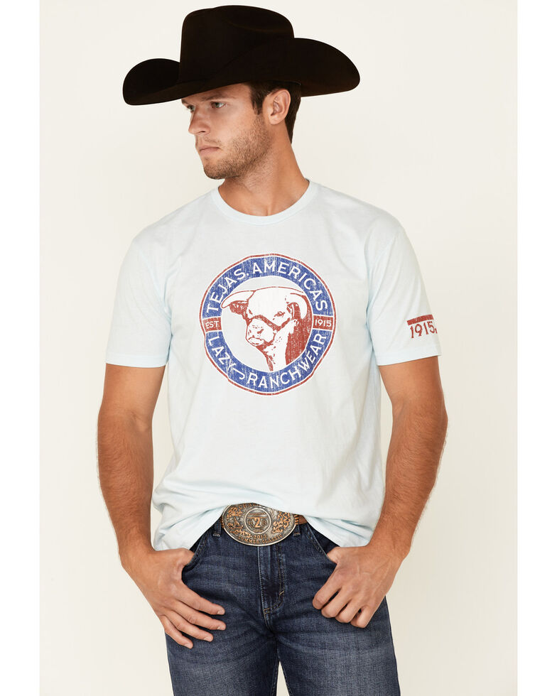 Lazy J Ranch Men's Tejas Americas Graphic Short Sleeve T-Shirt , Light Blue, hi-res