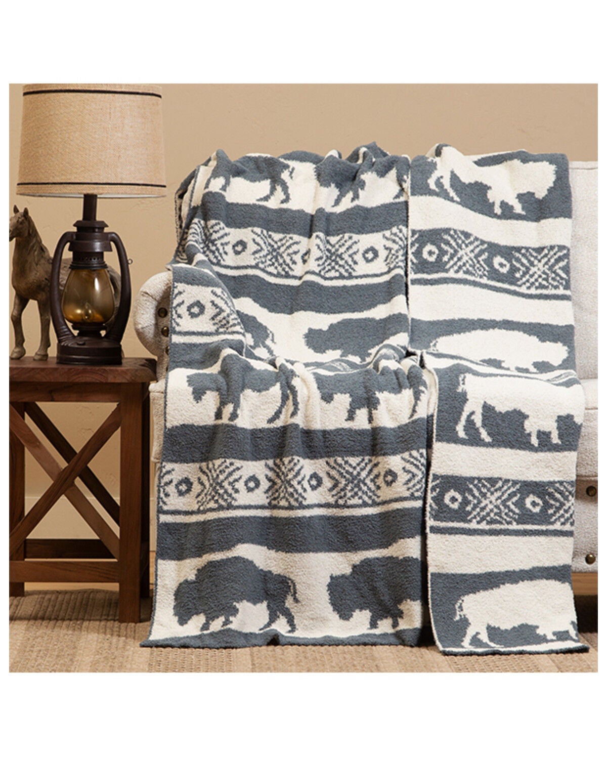 Image #4 - Carstens Home Buffalo Print Blanket, Blue, hi-res