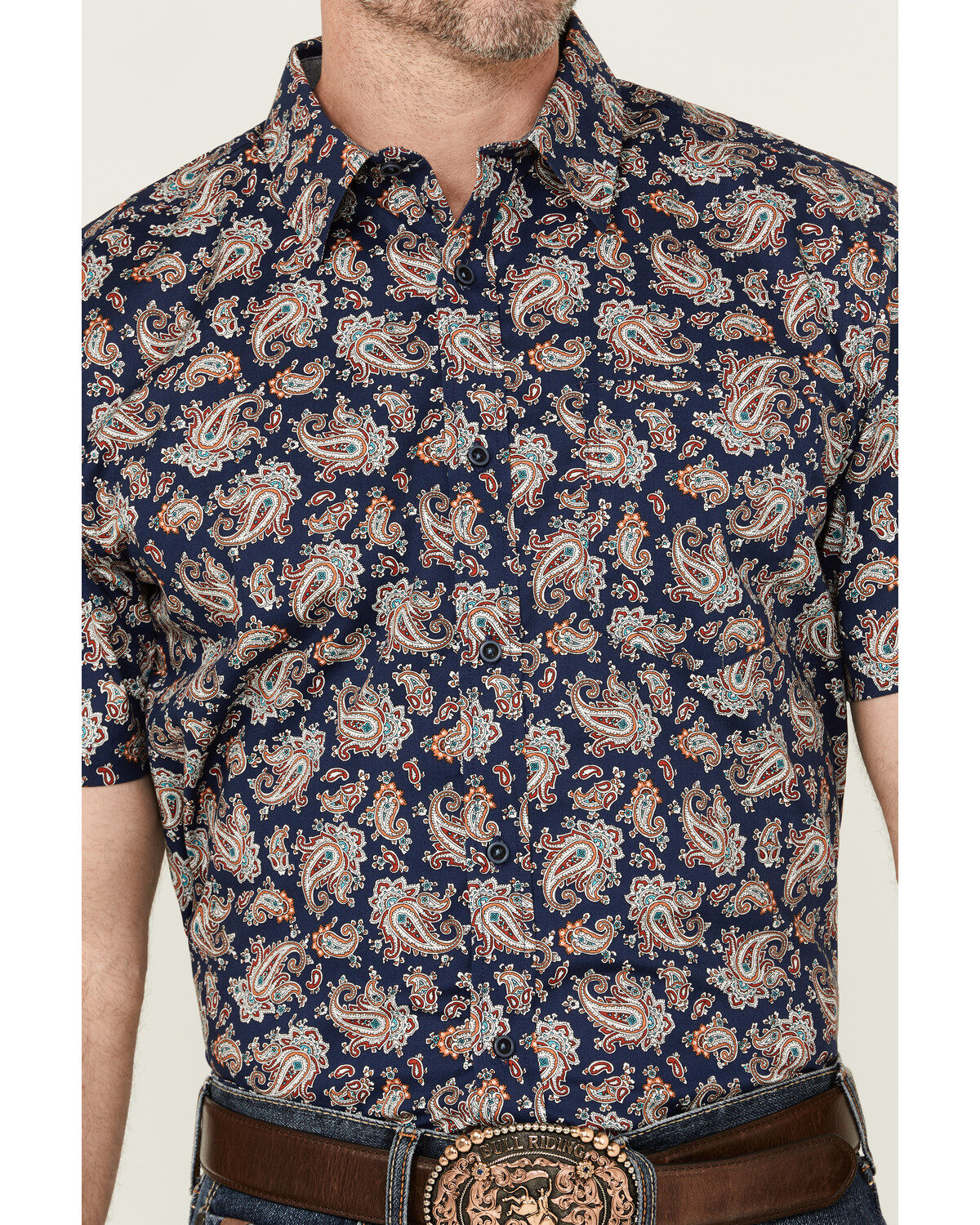 Image #3 - Cody James Men's Grand Finale Paisley Print Short Sleeve Button-Down Stretch Western Shirt, Navy, hi-res