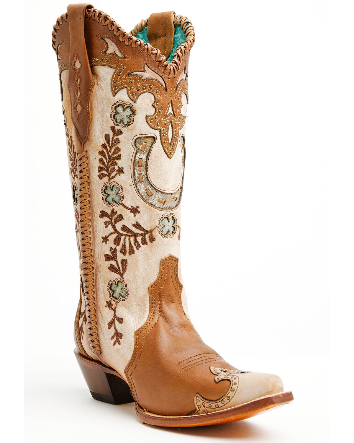 Image #1 - Corral Women's Honey Horseshoe Overlay Western Boots - Snip Toe, Honey, hi-res