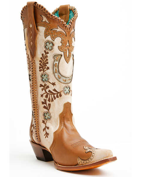 Corral Women's Honey Horseshoe Overlay Western Boots - Snip Toe, Honey, hi-res
