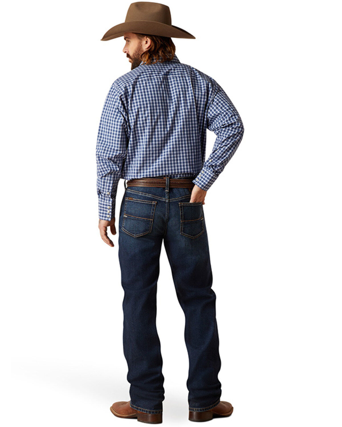 Image #4 - Ariat Men's M4 Relaxed Dustin Dark Wash Bootcut Stretch Jeans - Big, Dark Wash, hi-res