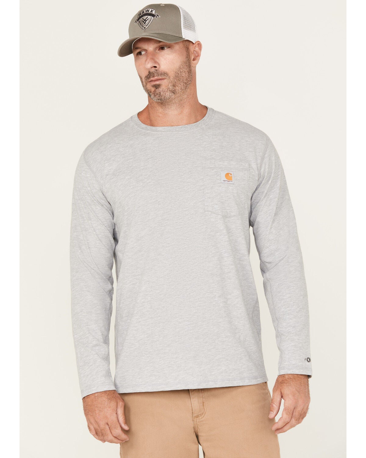 Carhartt Men's Force Relaxed Midweight Long Sleeve Pocket T-Shirt, Grey, hi-res