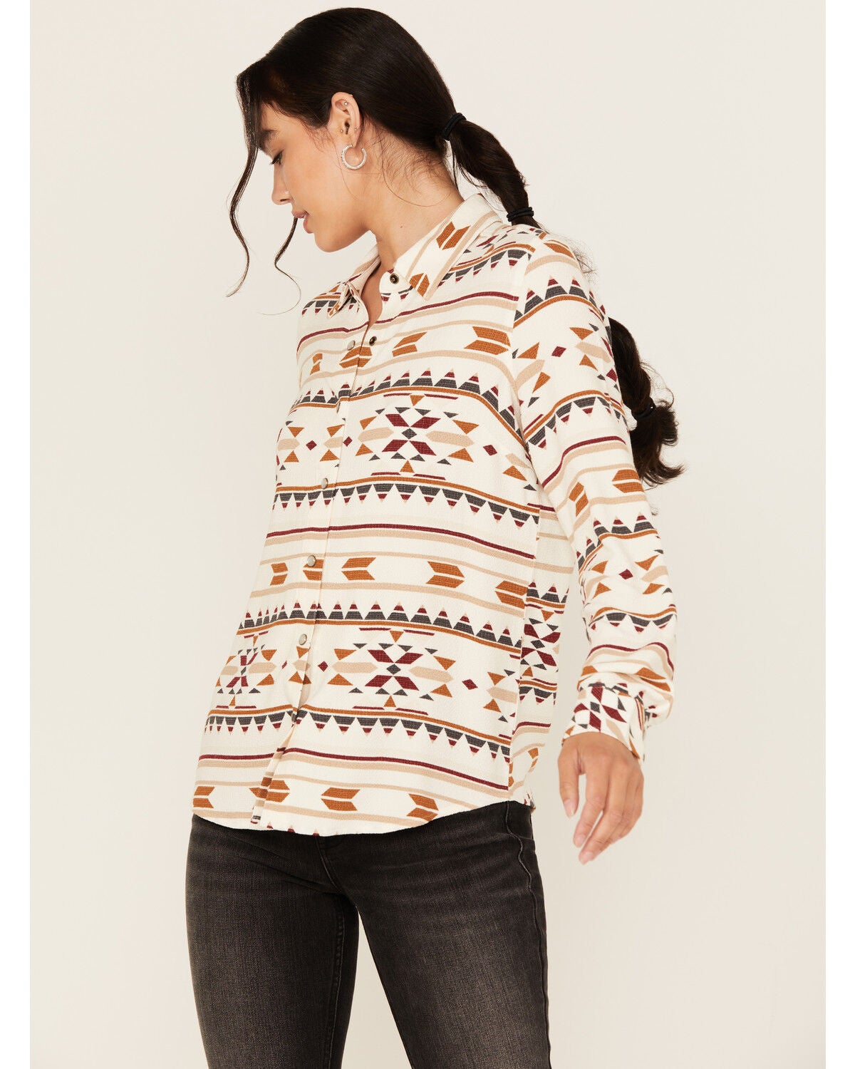 Idyllwind Women's Maplegrove Southwestern Print Long Sleeve Western Shirt, Ivory, hi-res