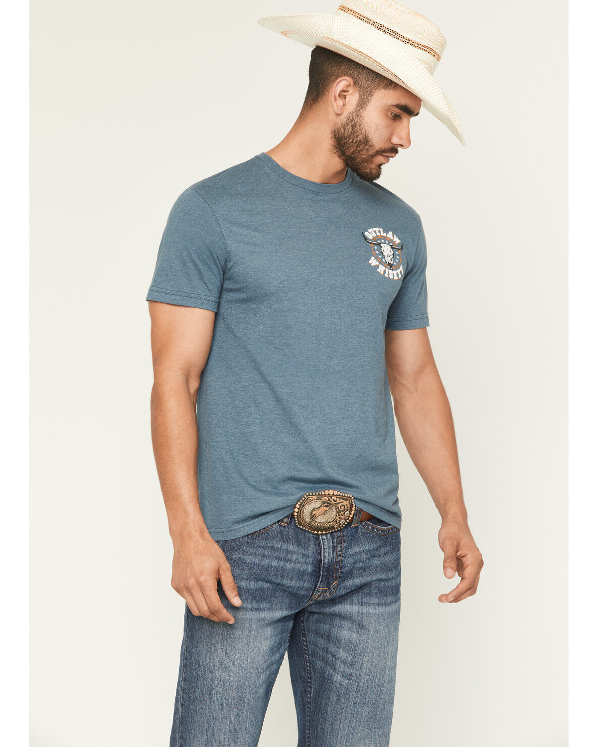 Image #2 - Cowboy Hardware Men's Outlaw Whiskey Short Sleeve Graphic T-Shirt, Blue, hi-res