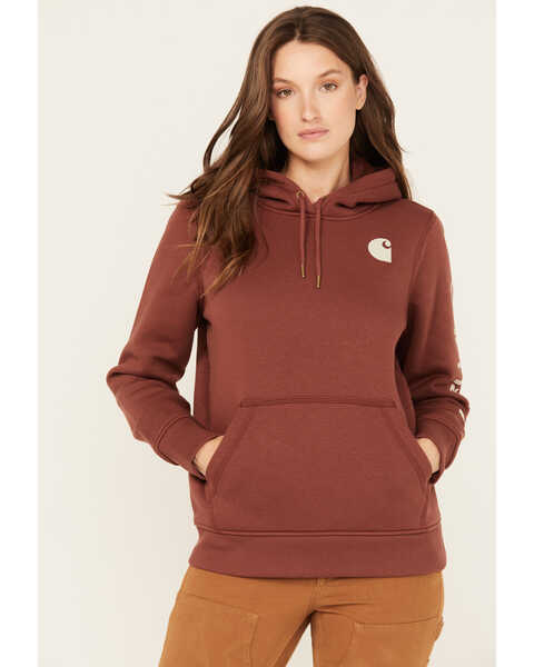 Carhartt Women's Relaxed Fit Midweight Graphic Hoodie , Dark Brown, hi-res