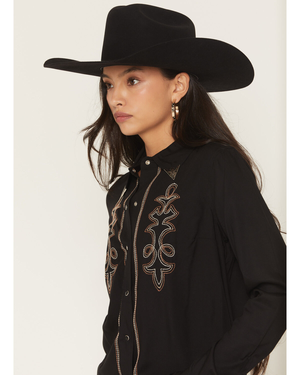 Image #2 - Rock & Roll Denim Women's Boot Stitch Collared Top Long Sleeve Snap Western Shirt, Black, hi-res