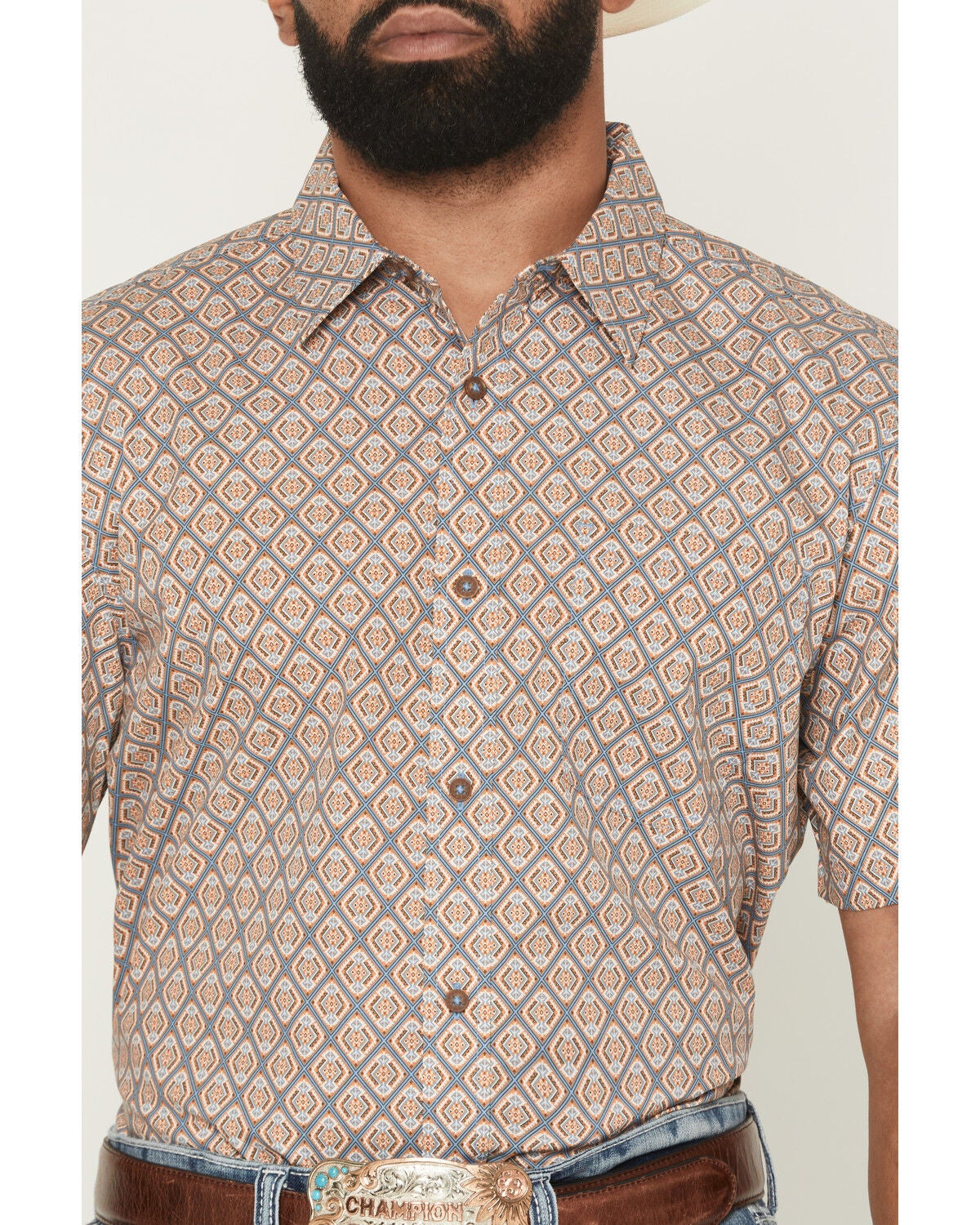 Image #3 - Gibson Trading Co Men's Floyd Geo Print Short Sleeve Button-Down Western Shirt, Blue, hi-res