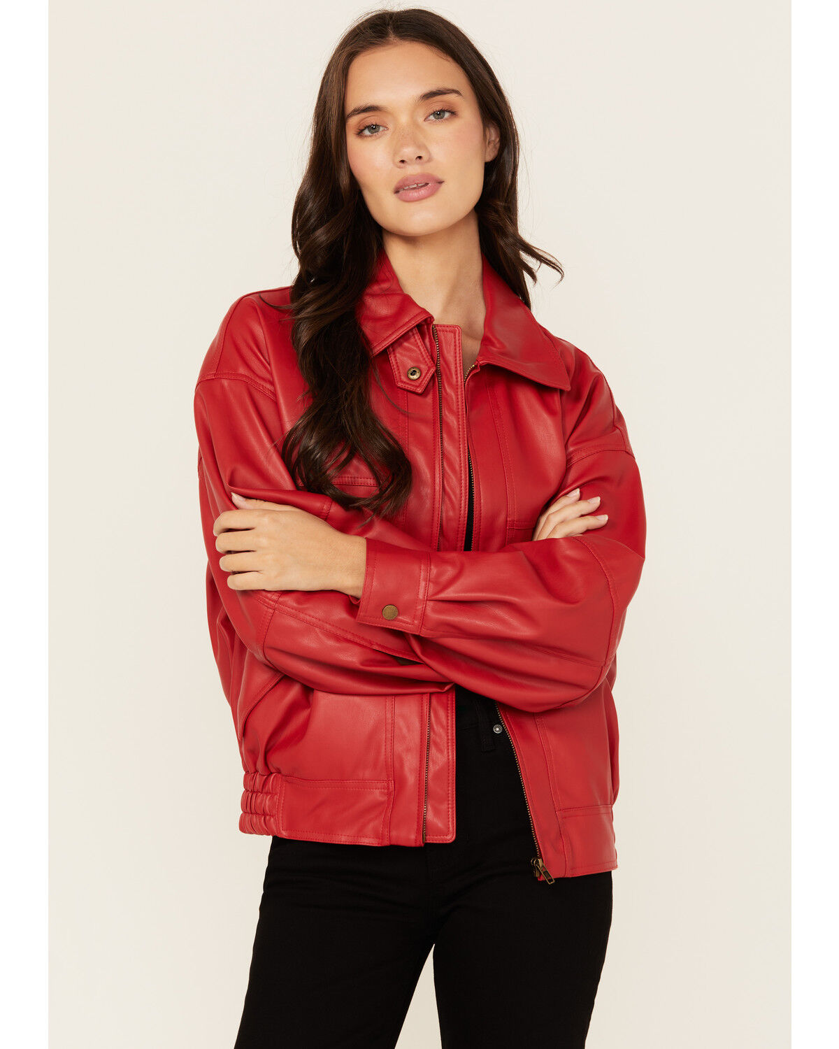 Image #2 - Revel Women's Faux Leather Jacket, Red, hi-res