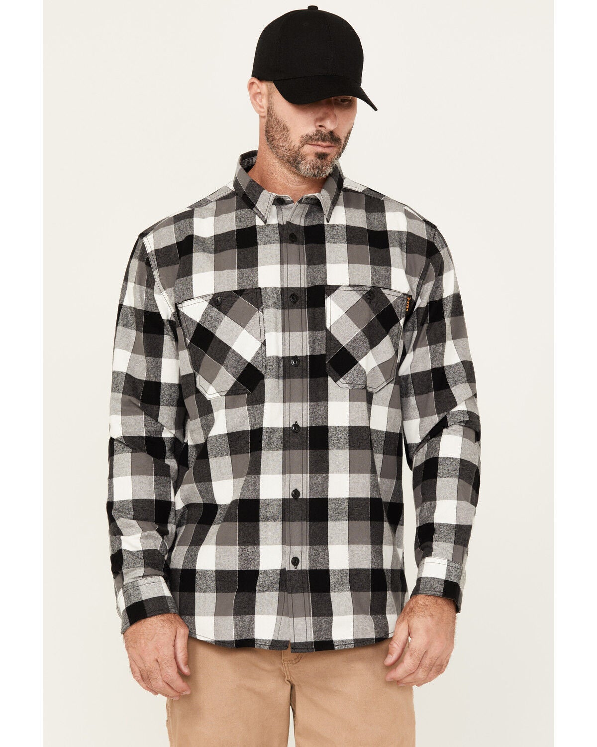 Hawx Men's Christopher Plaid Print Long Sleeve Button-Down Flannel Shirt, Charcoal, hi-res