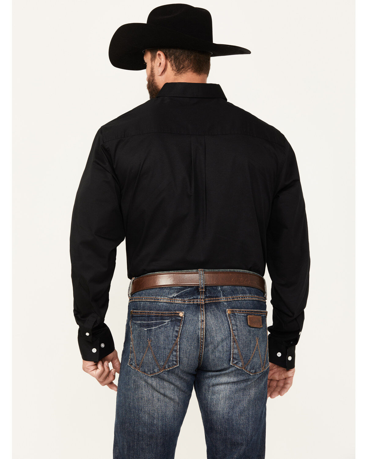 Image #4 - RANK 45® Men's Solid Performance Twill Logo Long Sleeve Button-Down Western Shirt, Black, hi-res