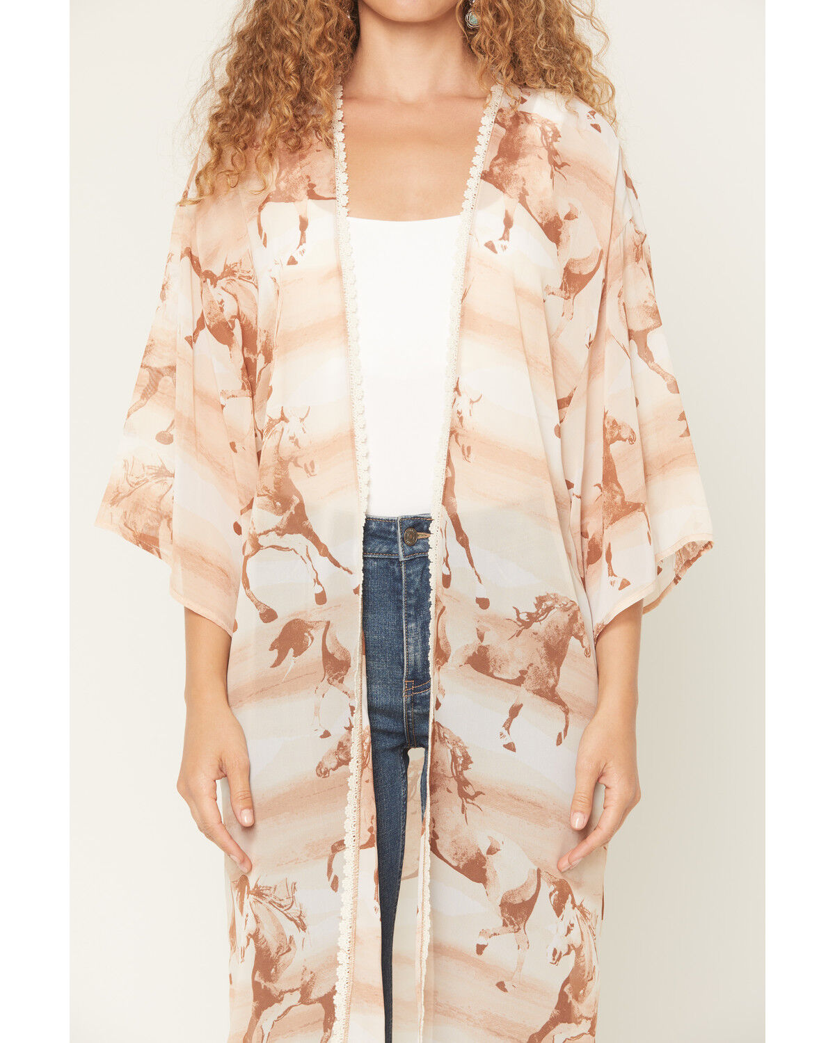 Image #3 - Wild Moss Women's Horse Print Kimono, Multi, hi-res