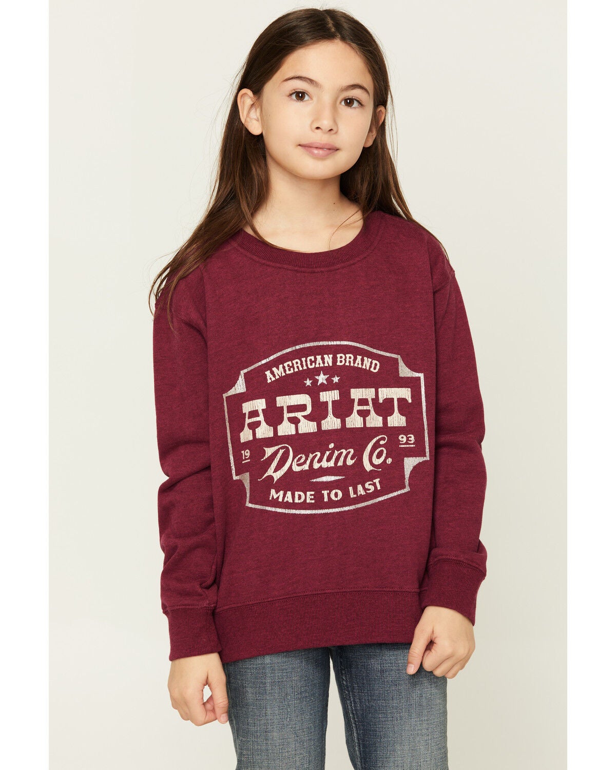 Ariat Girls' Emblem Sweatshirt, Maroon, hi-res