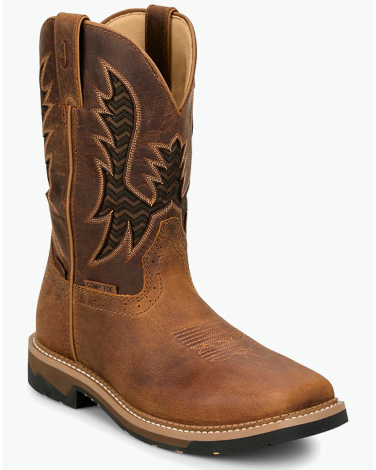 Image #1 - Justin Men's 11" Bolt Waterproof Pull-On Work Boots - Composite Toe, Brown, hi-res