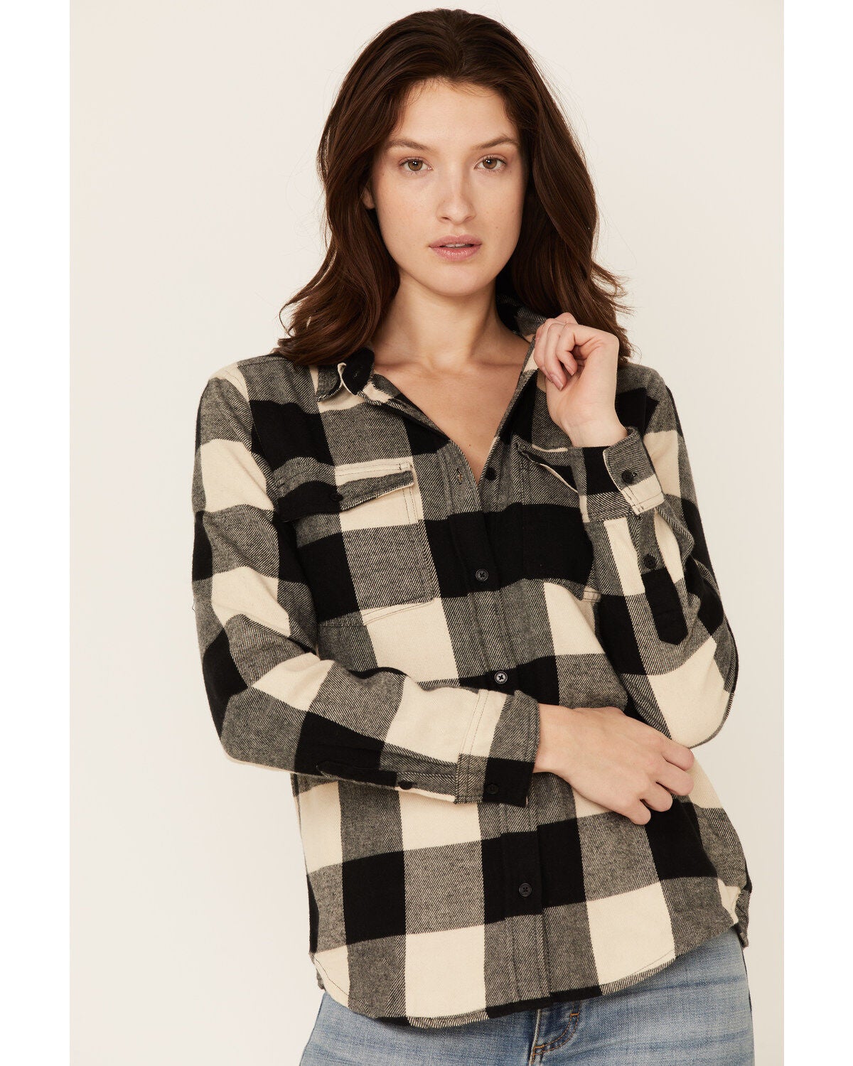 United By Blue Women's Plaid Print Responsible Button Down Western Flannel Shirt, Black/white, hi-res
