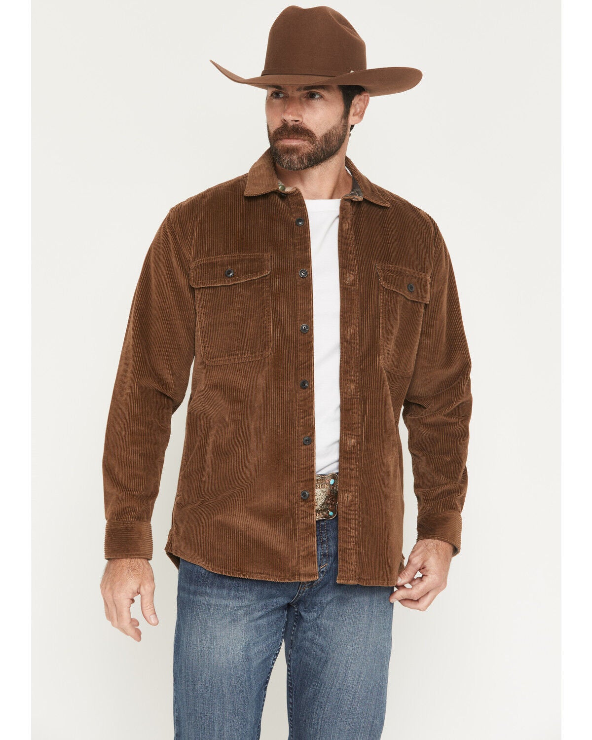 Pendleton Men's Belmont Corduroy Button-Down Shacket, Coffee, hi-res