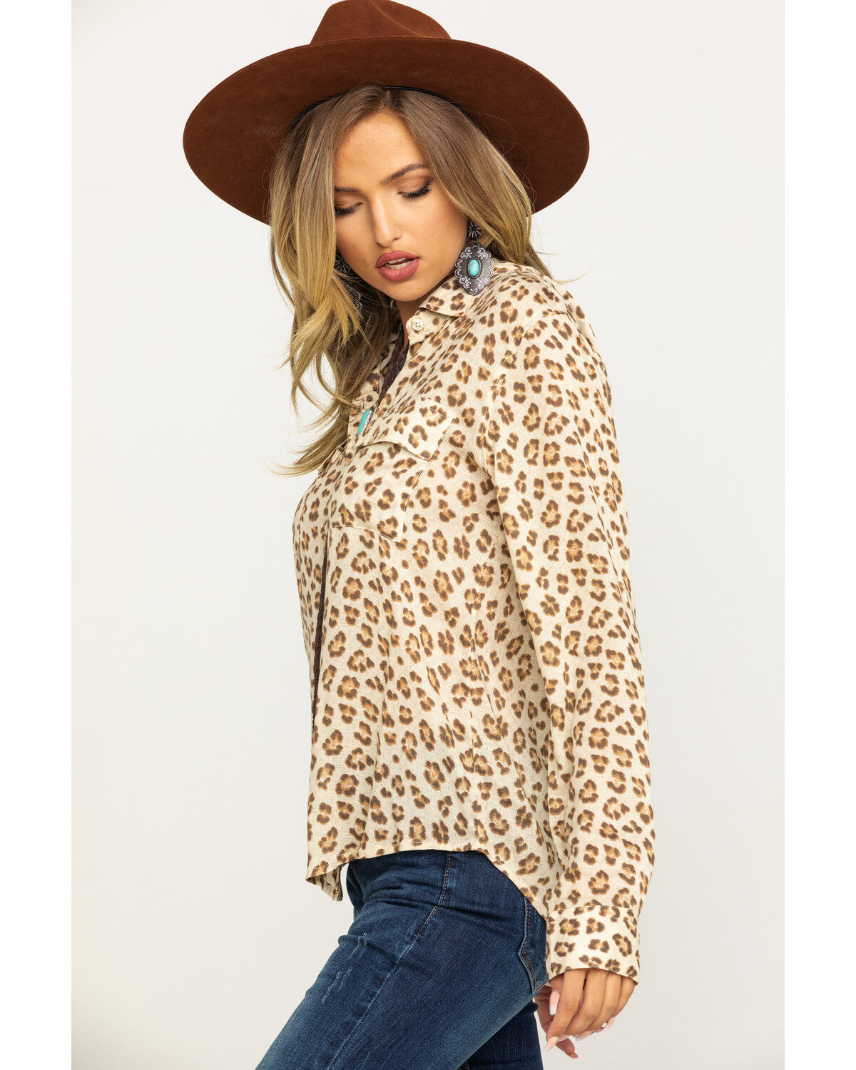 Image #3 - Stetson Women's Brown Leopard Print Button Down Top, , hi-res