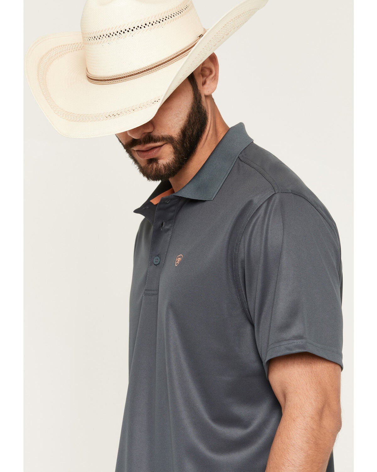 Image #2 - Ariat Men's TEK Solid Classic Fit Short Sleeve Button-Down Polo Shirt, Dark Grey, hi-res