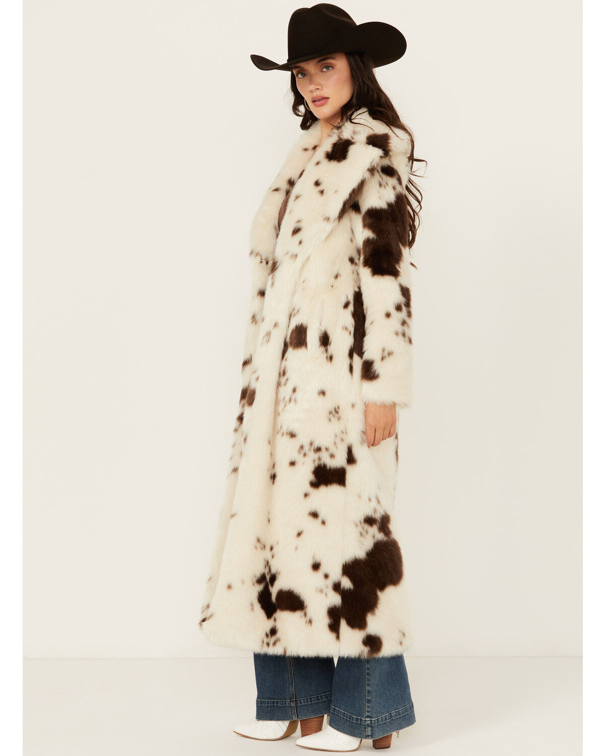 Image #2 - Powder River Outfitters Women's Cow Print Duster Faux Fur Coat, , hi-res