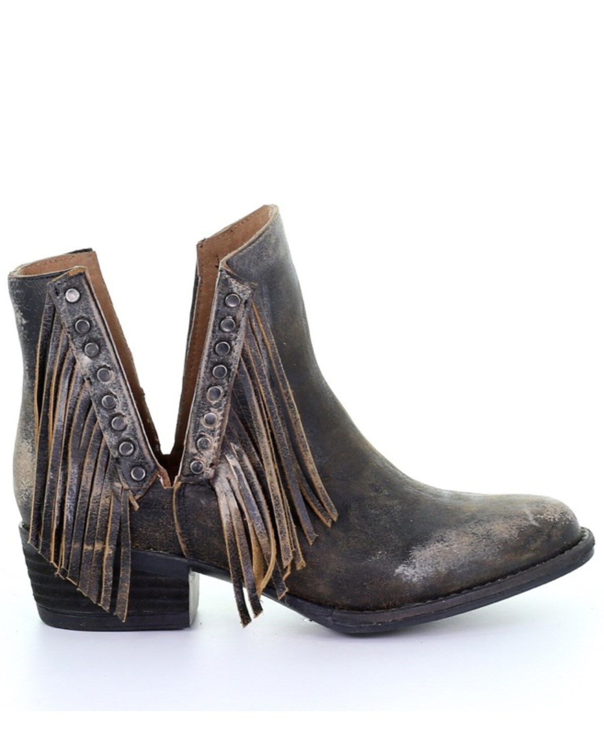 Image #2 - Circle G Women's Studded Fringe Fashion Booties - Round Toe, , hi-res