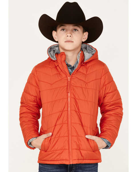 Cody James Boys' Hooded Puffer Jacket, Orange, hi-res