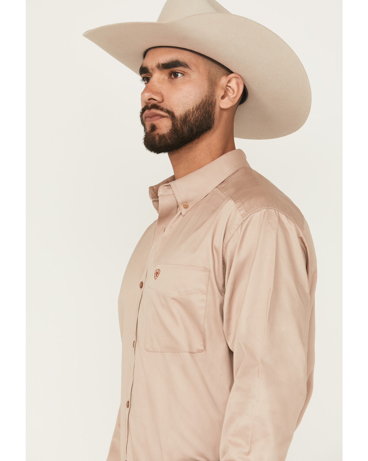 Image #2 - Ariat Men's Khaki Solid Twill Long Sleeve Western Shirt, Khaki, hi-res