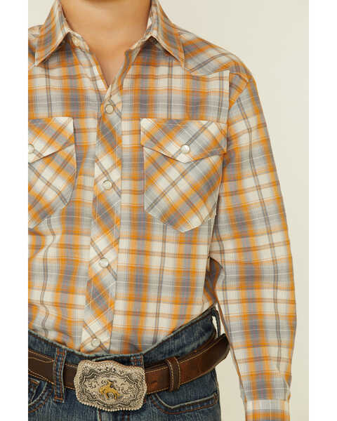 Roper Boys' Plaid Print Long Sleeve Snap Western Shirt , Orange, hi-res