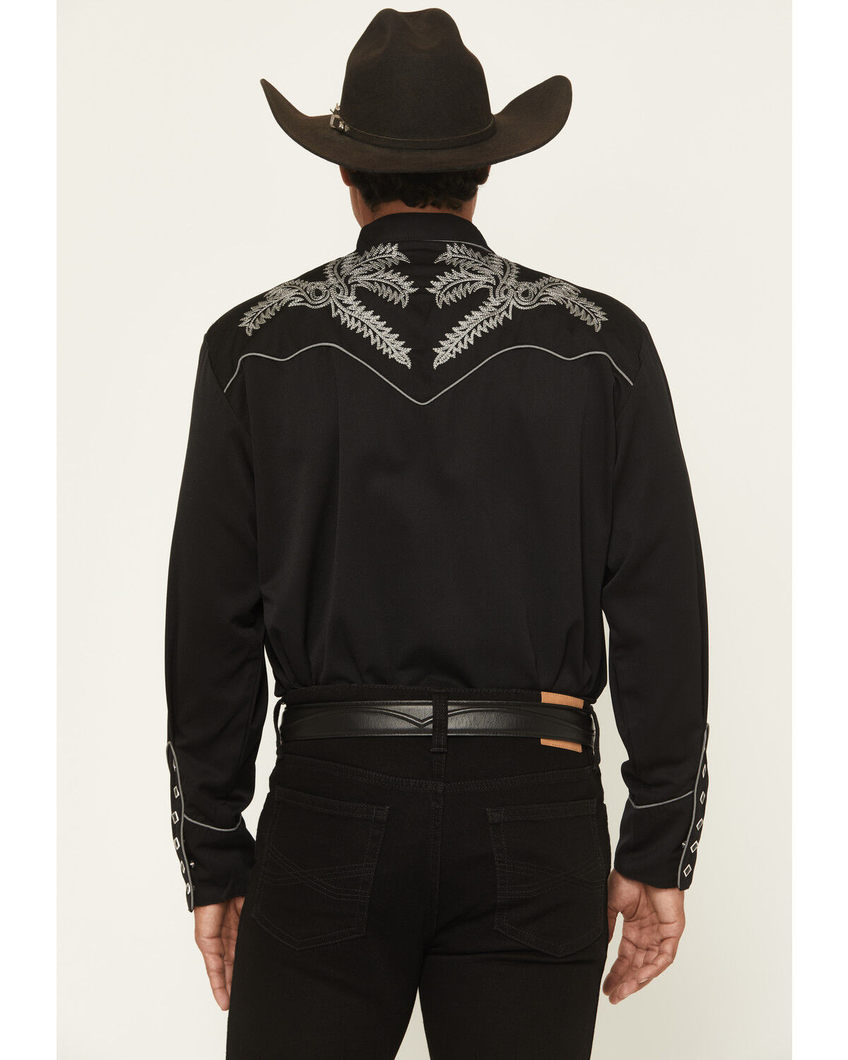 Image #4 - Scully Men's Embroidered Long Sleeve Snap Western Shirt, Black, hi-res