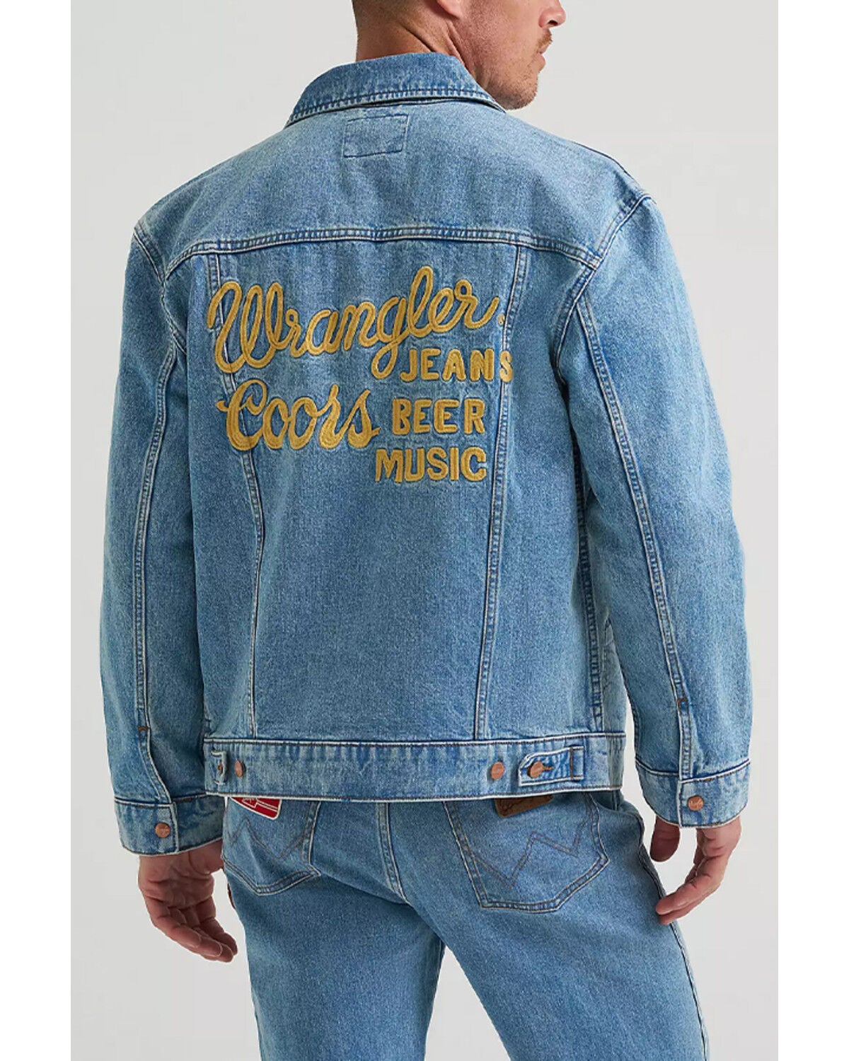 Image #1 - Wrangler X Coors Banquet Men's Embroidery Denim Jacket, Medium Wash, hi-res