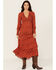 Image #1 - Panhandle Women's Southwestern Print Long Sleeve Midi Dress, Rust Copper, hi-res