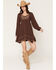 Image #1 - Shyanne Women's Piper Hanky Hem Embroidered Long Sleeve Mini Dress, Dark Brown, hi-res