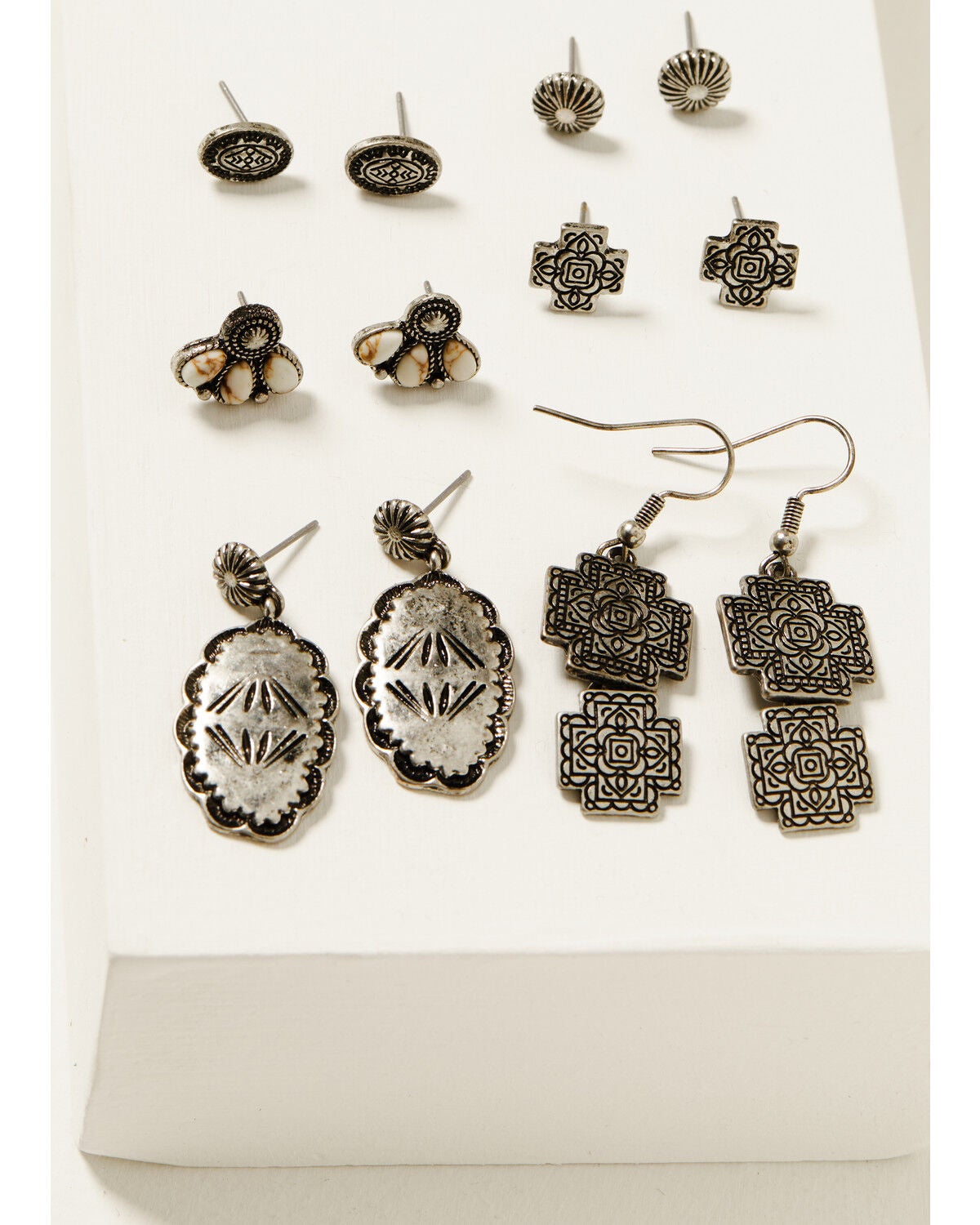Shyanne Women's Isla Oasis Stamped Earring Set - 6 Piece, Silver, hi-res