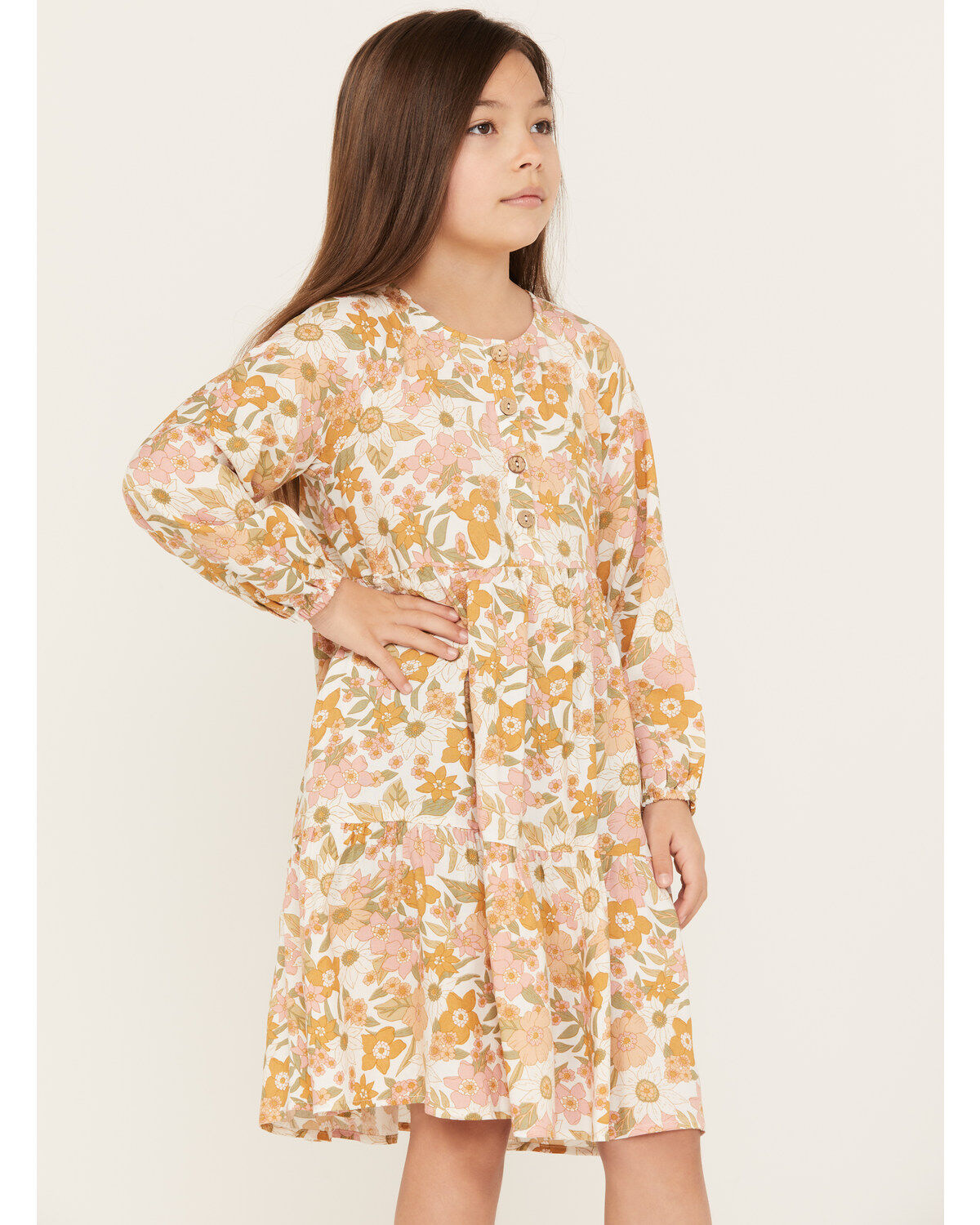 Image #1 - Hayden LA Girls' Floral Mini Dress, Mustard, hi-res